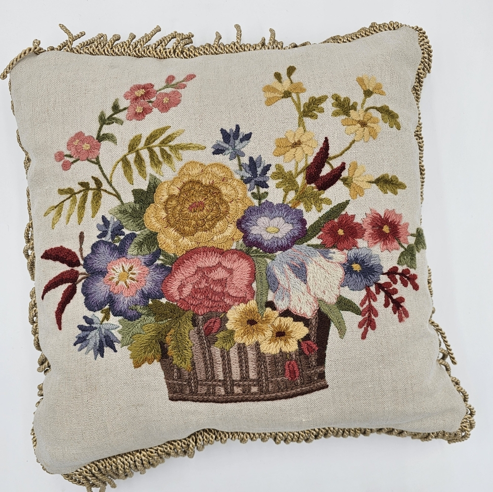 Floral Embroidered Pillow